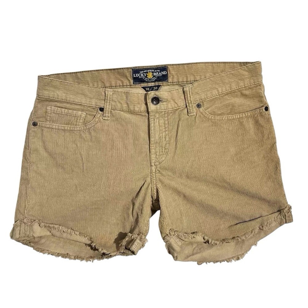 Lucky Brand Tan Corduroy 35 Frayed Cutoff Cuffed Casual Ripped Shorts Y2K